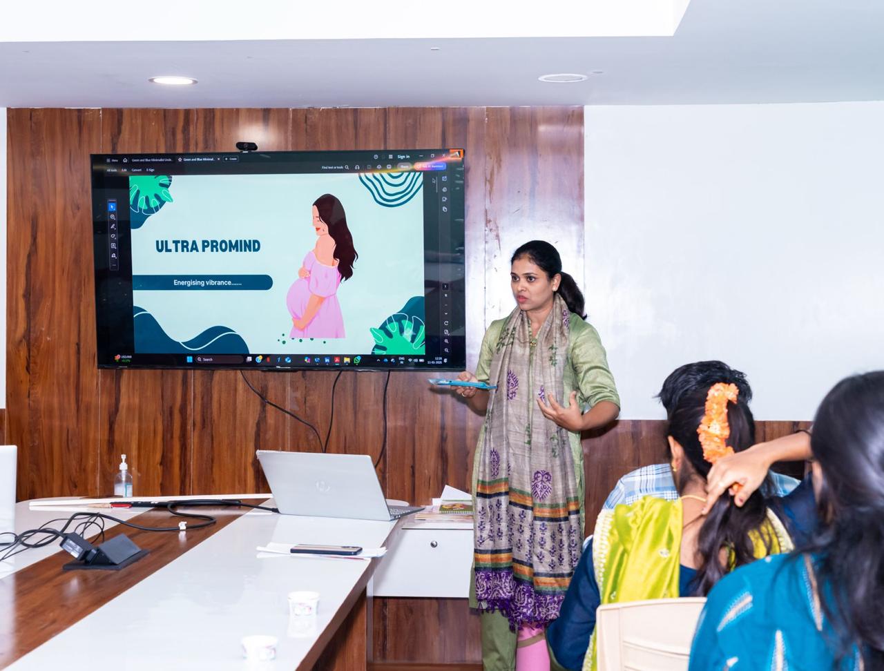 Dr. Vijaylaxmi presenting at the Prenatal Yoga Workshop, Amruta Multispeciality Hospital